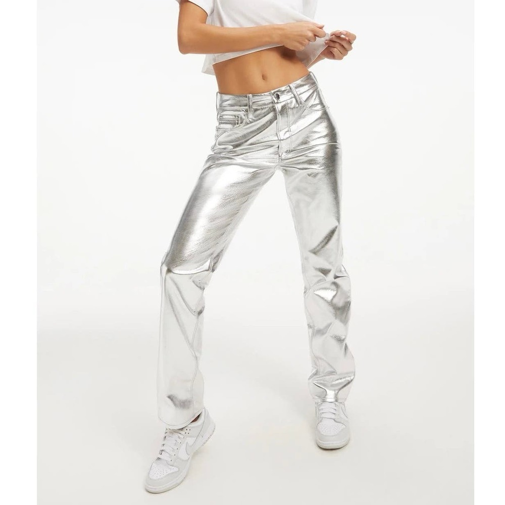 Good American good icon silver faux leather pants